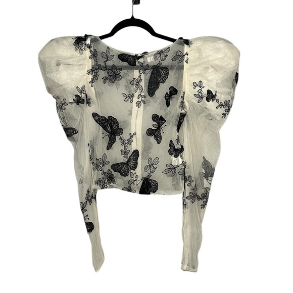 La’Ros Appliqué Butterfly Puff Sleeve Crop Small - Picture 2 of 5